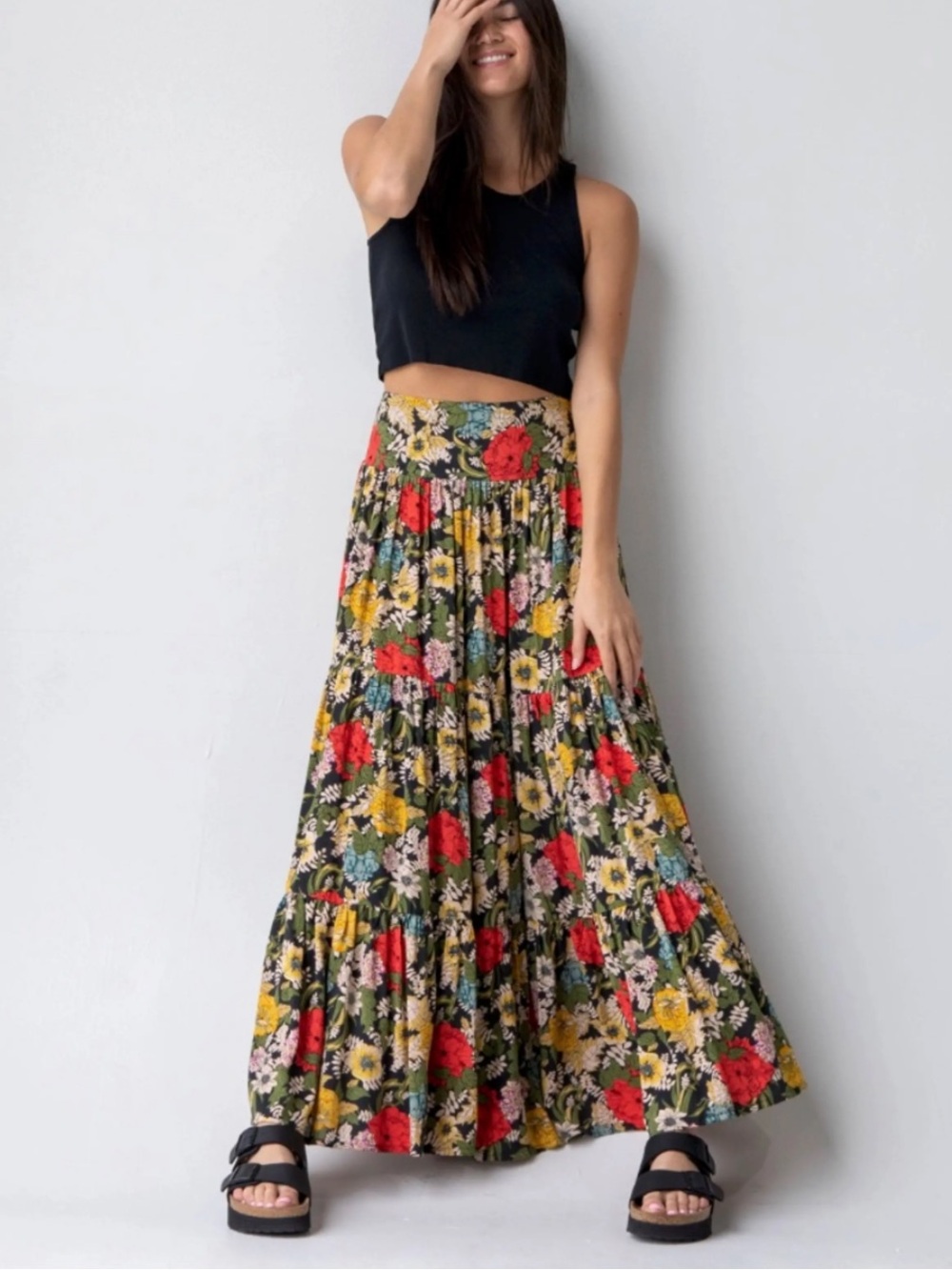 Natural Life Hanna Floral Print Convertible Maxi Skirt Sz Medium